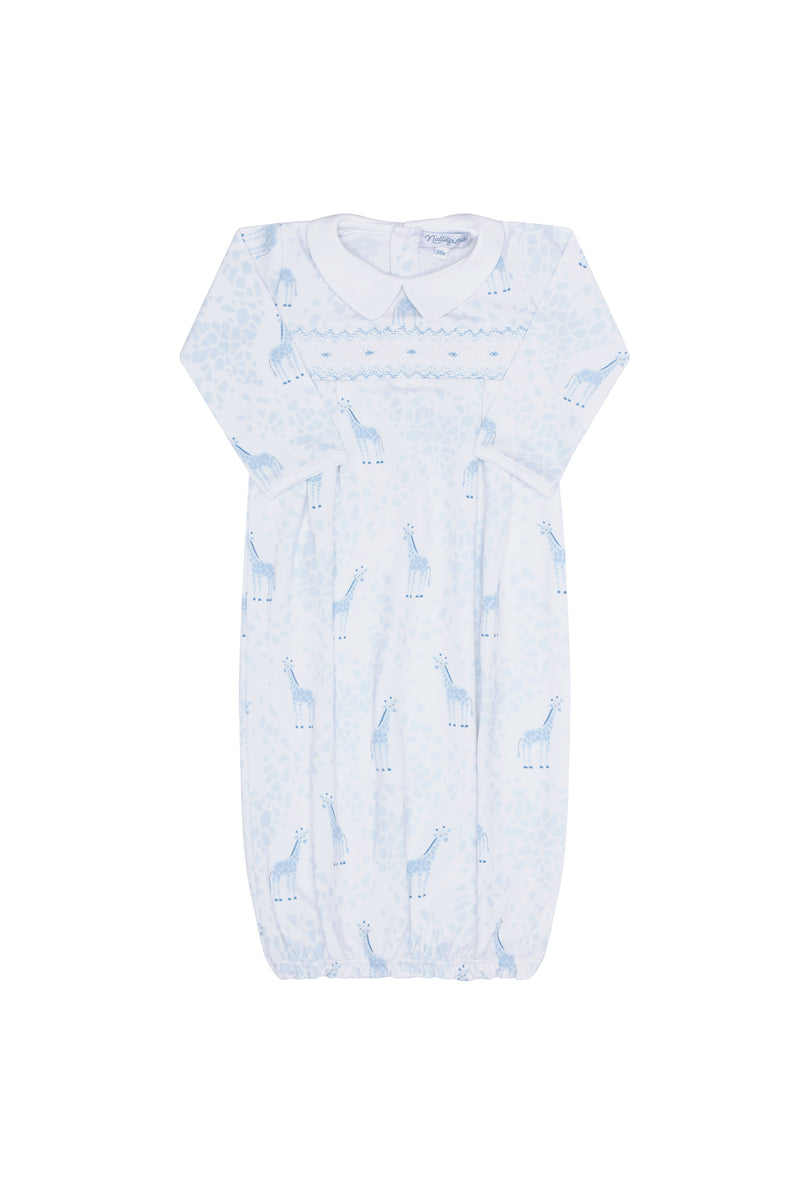 Blue Giraffe Print Smocked Gown 