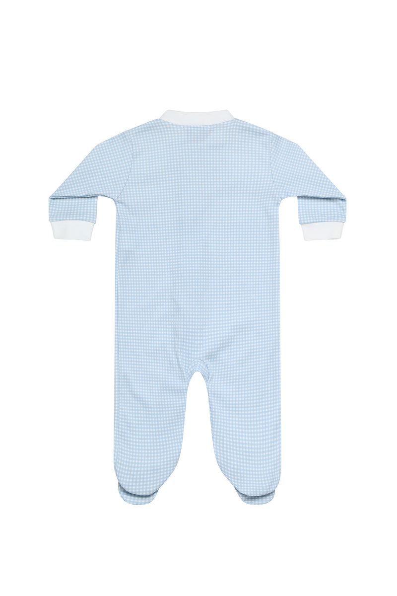 Blue Gingham Zipper Footie