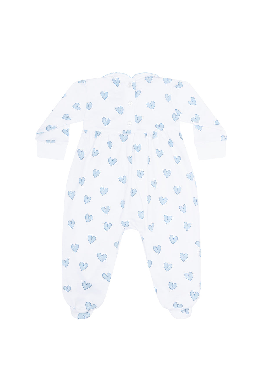 Blue Heart Print Smocked Footie