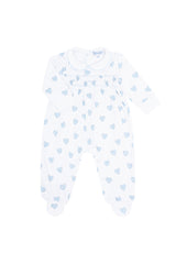 Blue Heart Print Smocked Footie