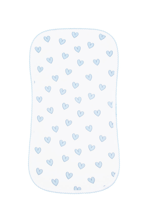 Blue Heart Print Burp Cloth