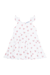 Pink Heart Print Ruffle Dress