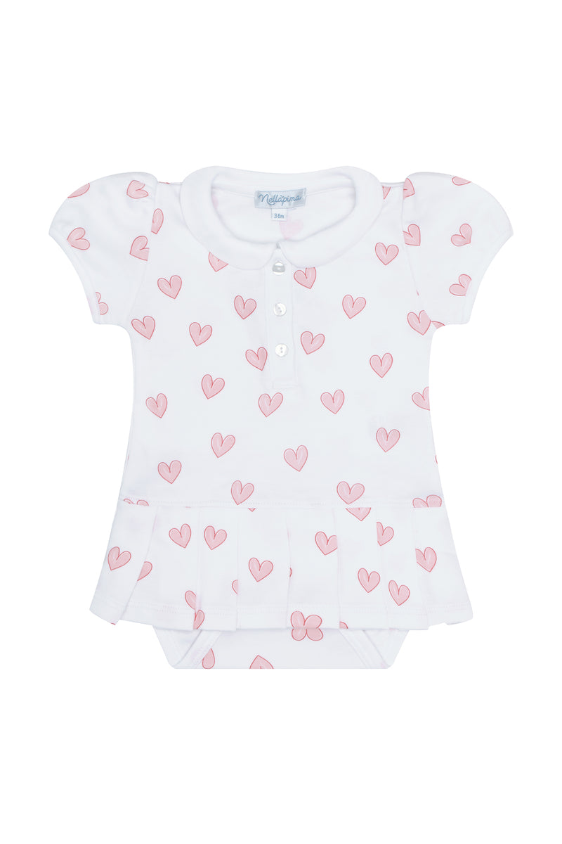 Pink Heart Print Onesie Dress