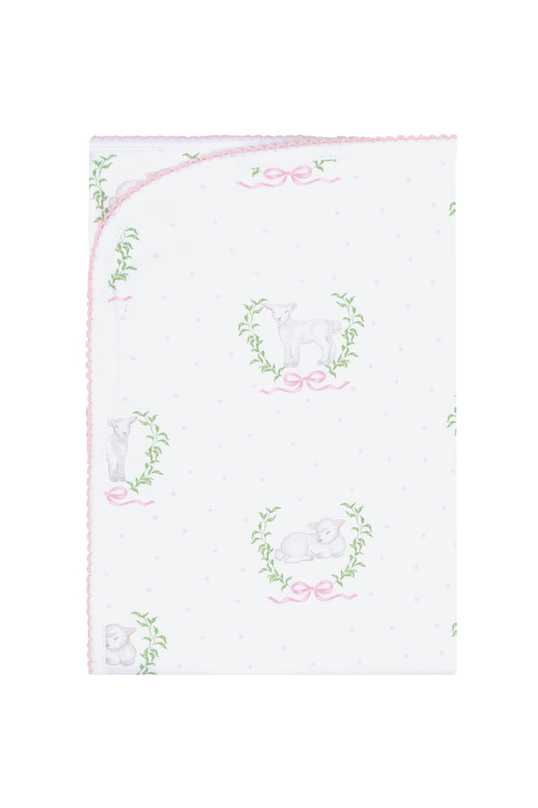 Pink Lamb Print Blanket