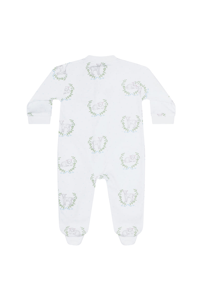 Blue Lamb Print Zipper Footie