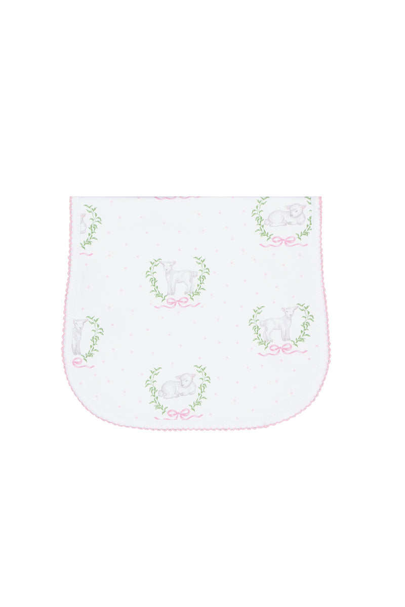 Pink Lamb Print Burp Cloth