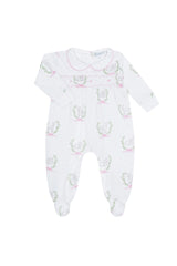 Pink Lamb Print Smocked Footie