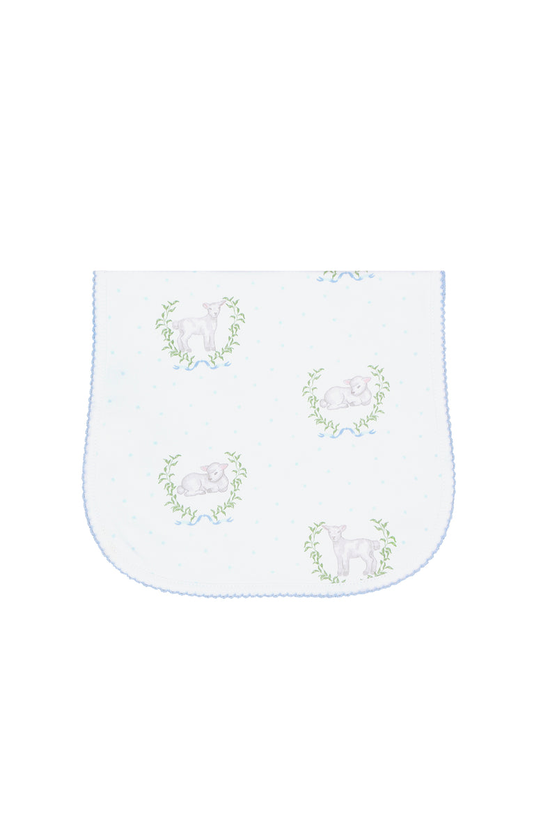 Blue Lamb Print Burp Cloth