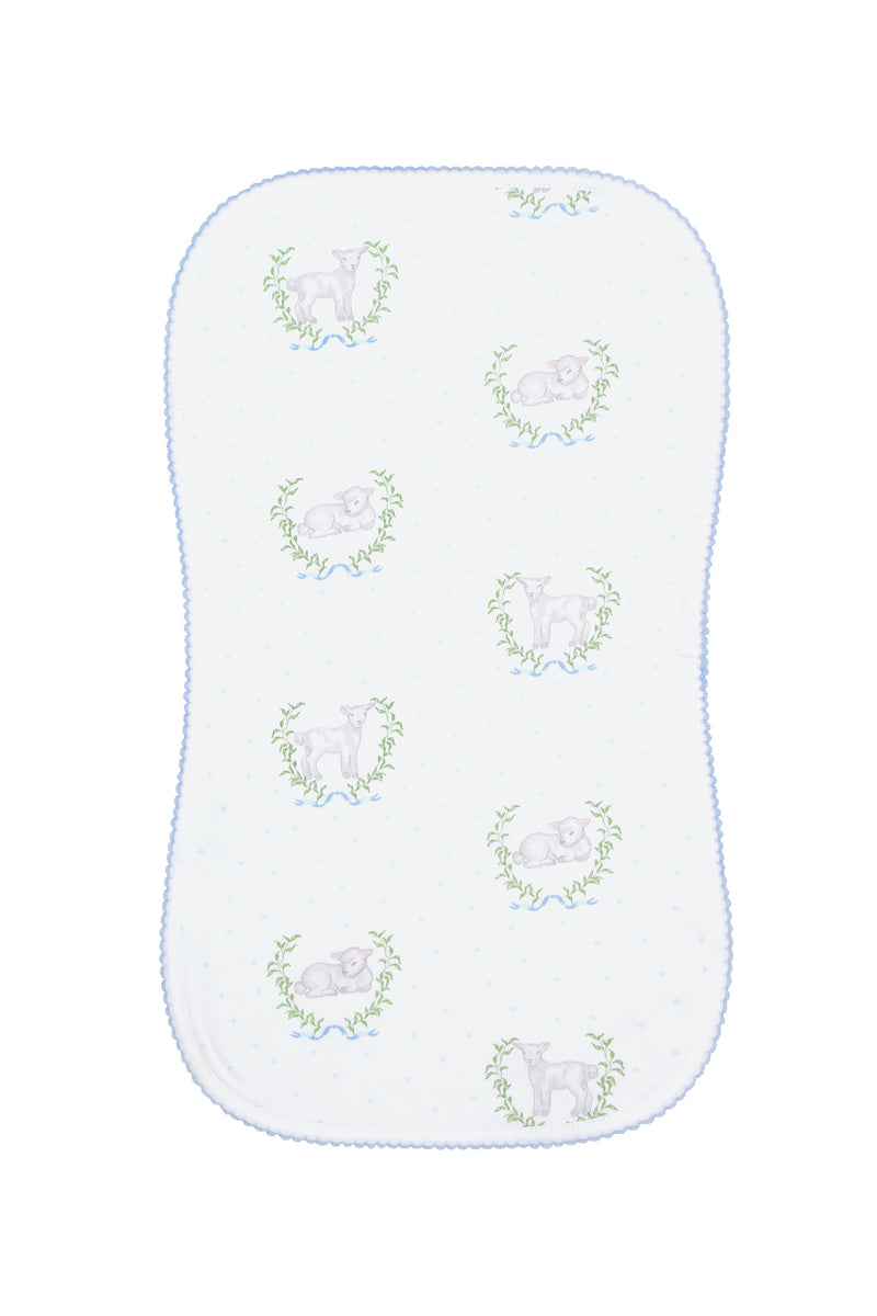 Blue Lamb Print Burp Cloth