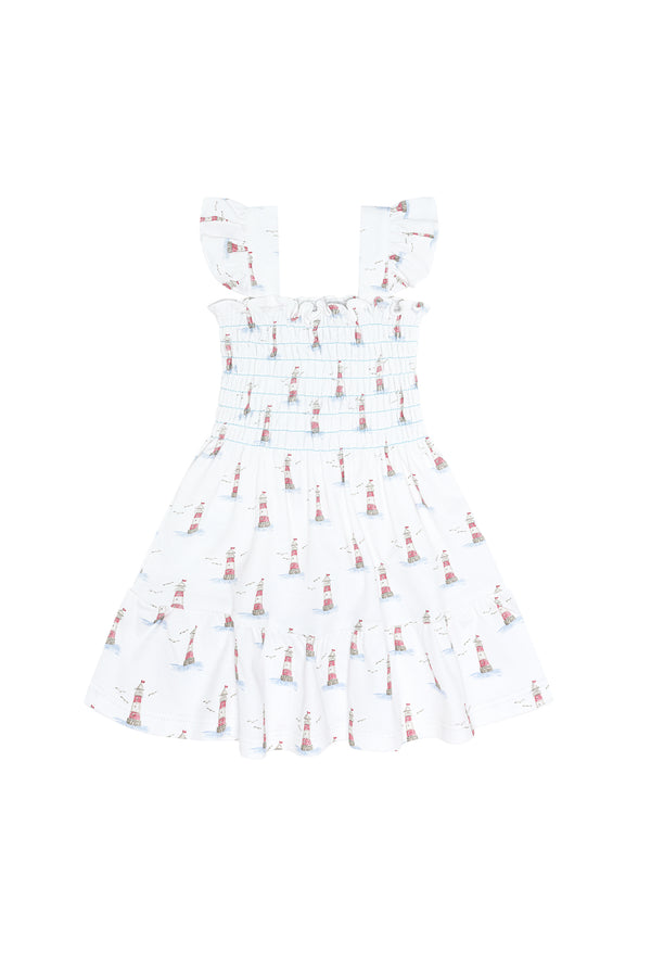 Lighthouse Print Gathered Dress