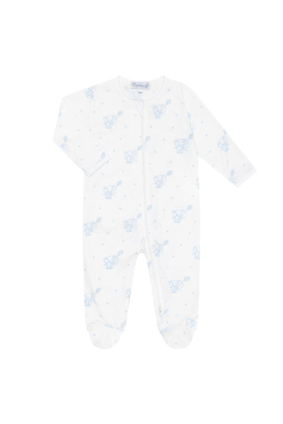 Nellapima Blue Elephant Zipper Footie 
Front