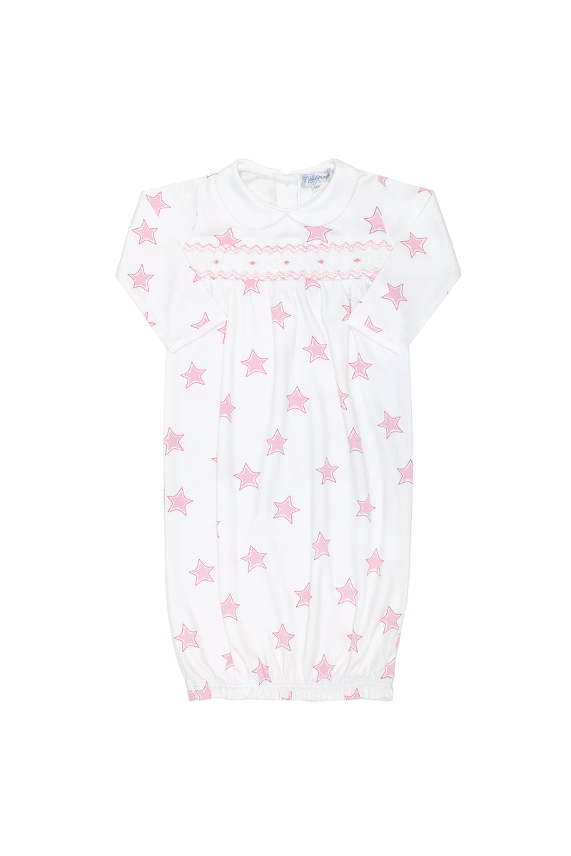 Pink Stars Print Smocked Gown 