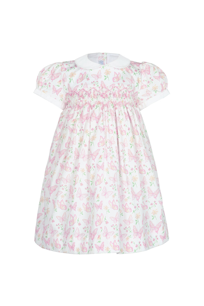 Butterflies Print Smocked Dress