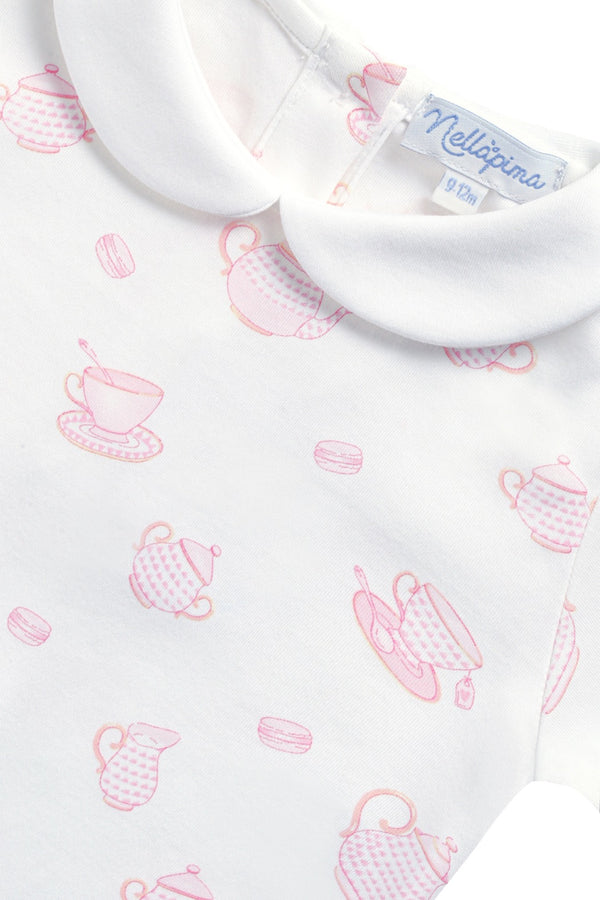 Petite Tea Time Print Romper long sleeve