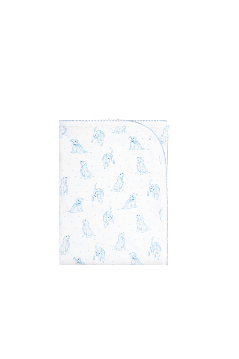 Blue Puppy Love Print Blanket