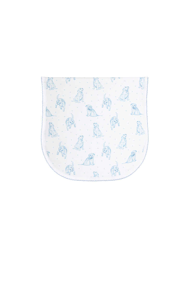 Blue Puppy Love Print Burp Cloth