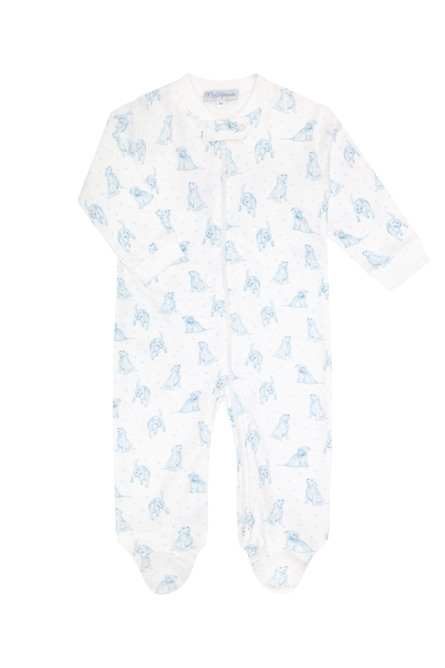 Blue Puppy Love Print Zipper Footie