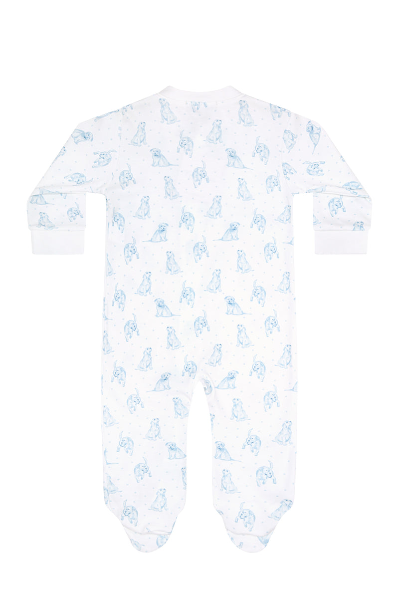 Blue Puppy Love Print Zipper Footie