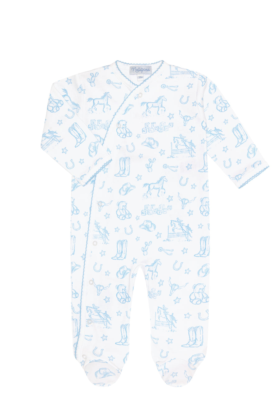 Blue Lone Star Toile Print Crossover Footie
