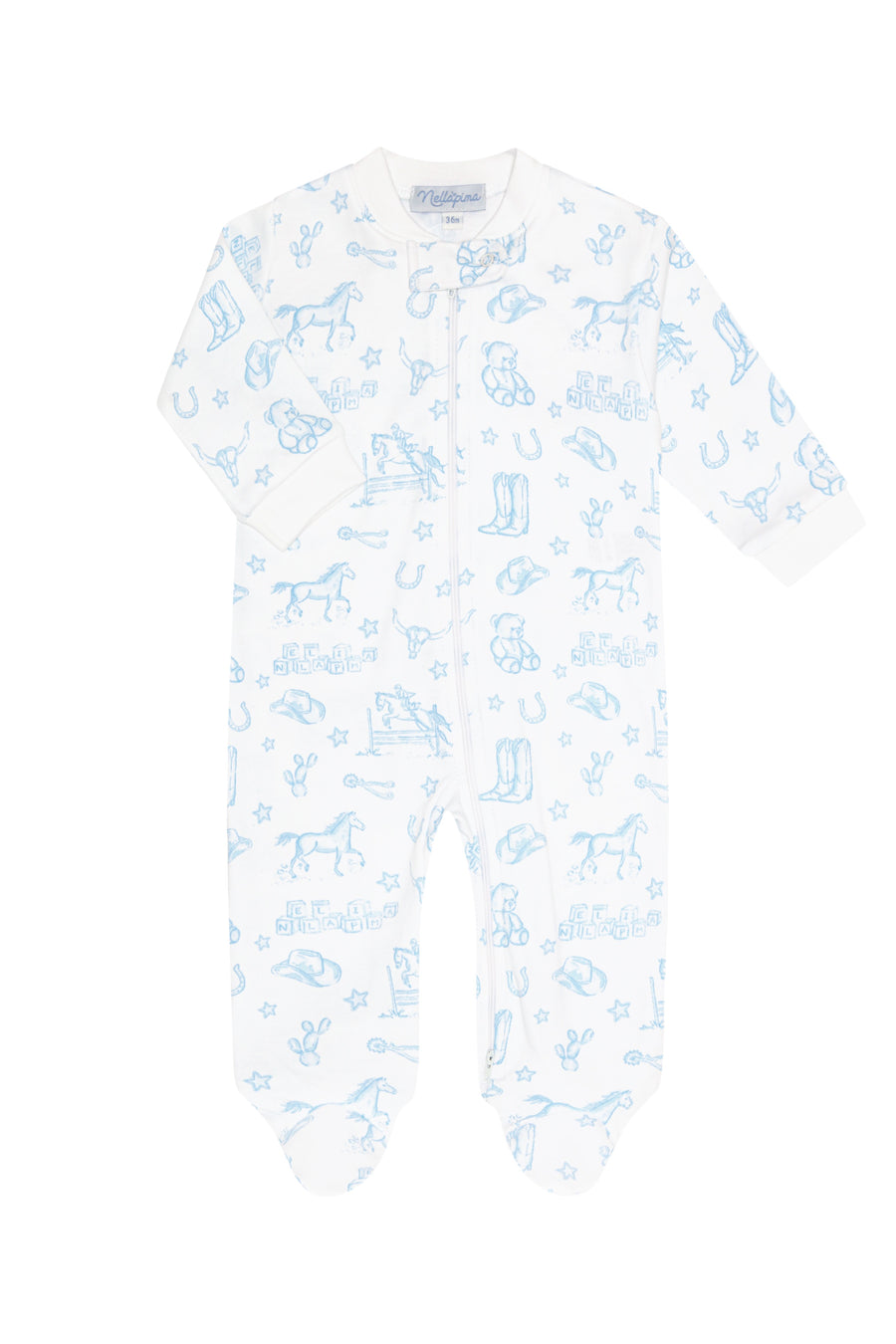 Blue Lone Star Toile Zipper Footie