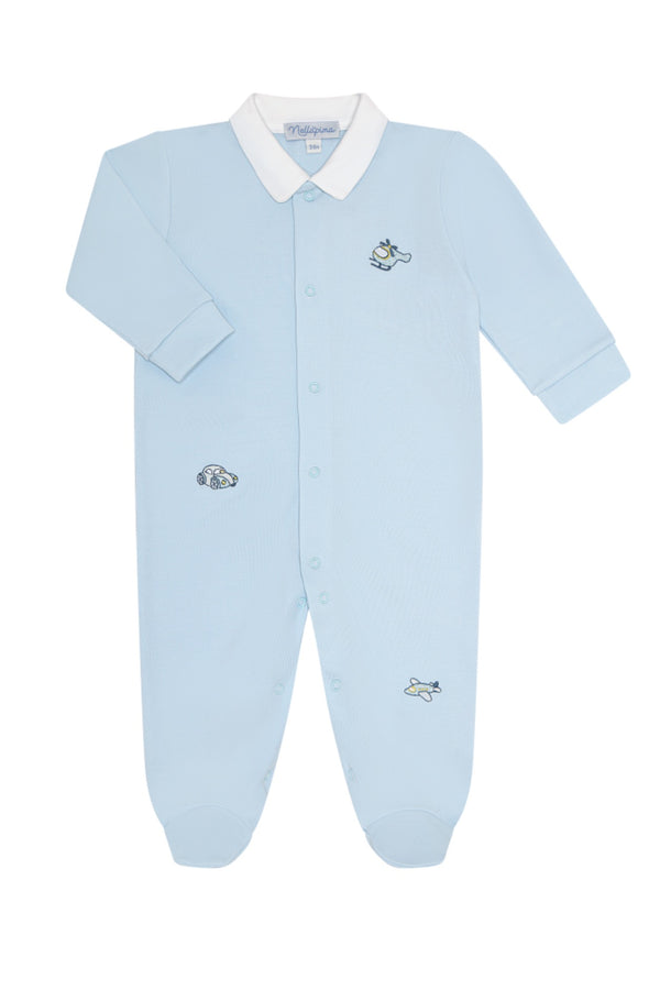 Mini Voyages Embroidery Snap Footie
