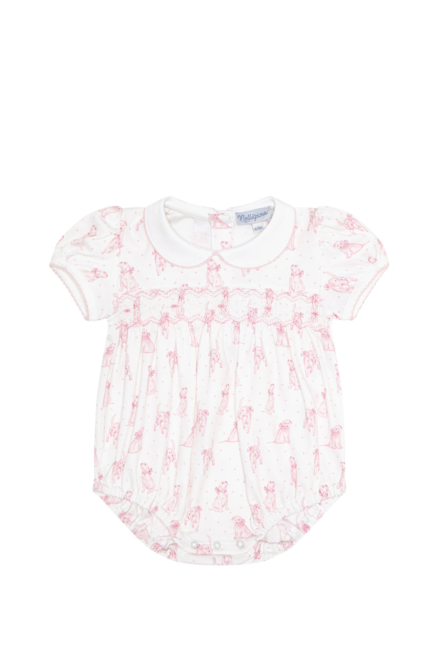 Pink Puppy Love Print Smocked Bubble
