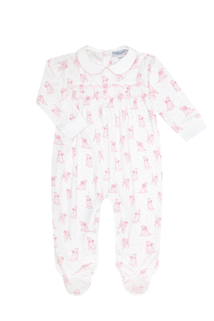 Pink Puppy Love Print Smocked Footie