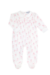 Pink Puppy Love Print Smocked Footie