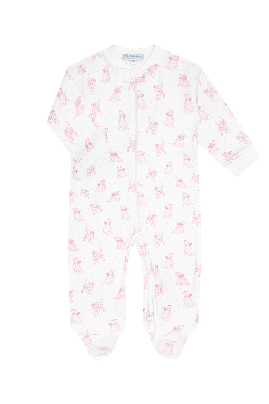 Pink Puppy Love Print Zipper Footie