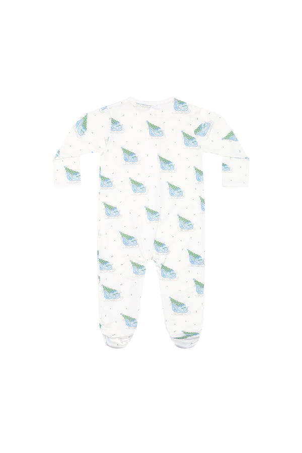 Blue Merry Sleighs Zipper Footie