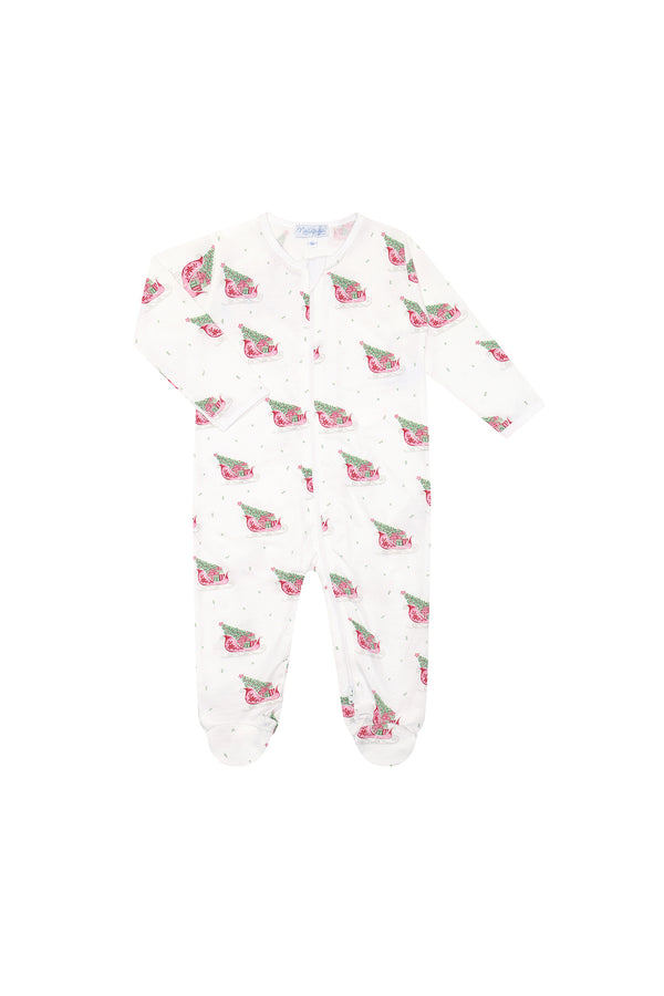 Red Merry Sleighs Zipper Footie