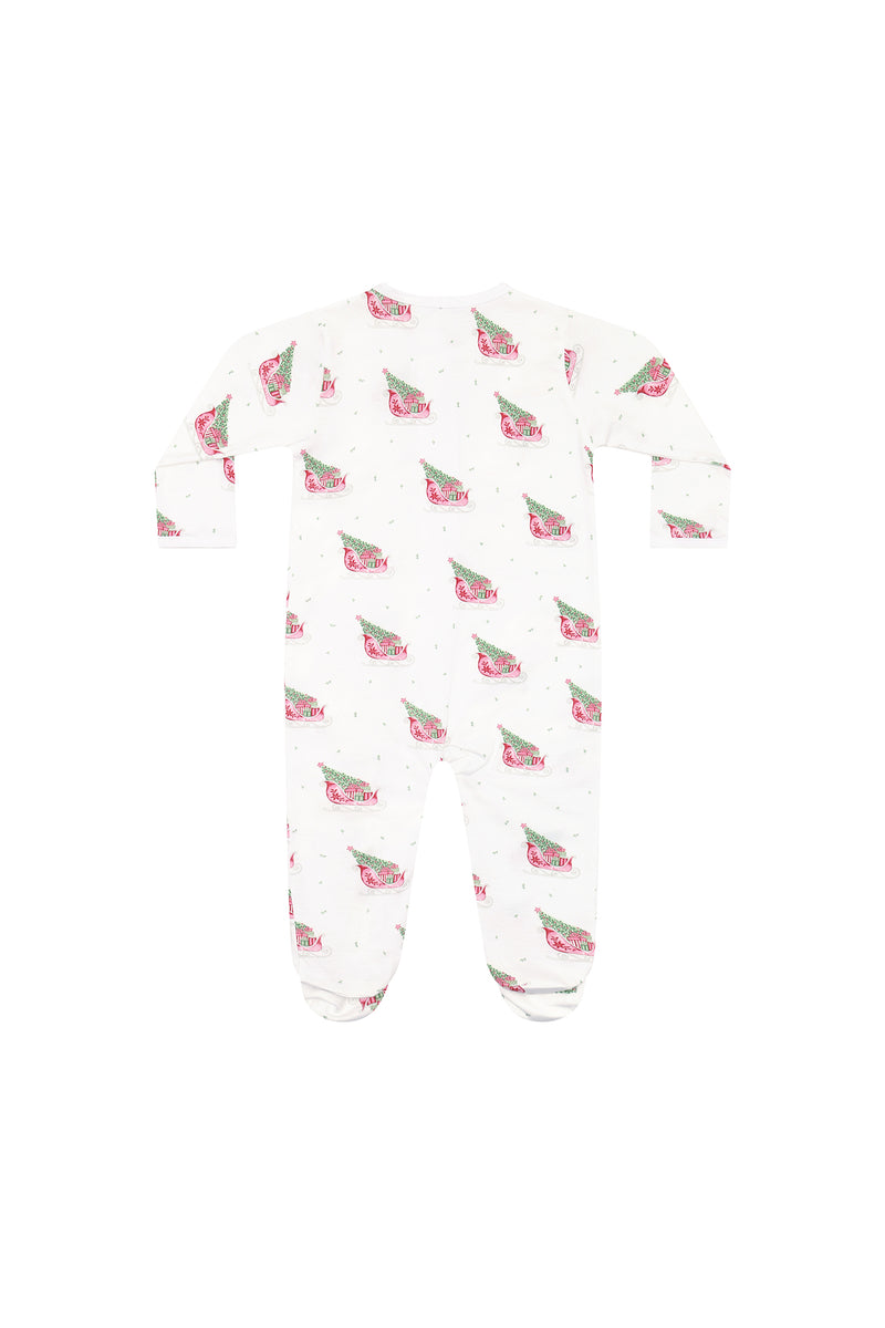 Red Merry Sleighs Zipper Footie