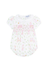 Pink Bunny Print Smocked Bubble