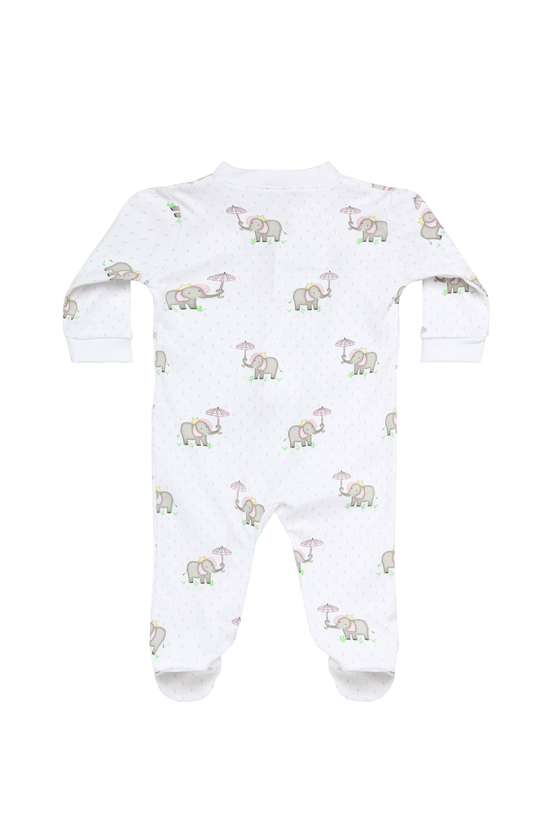 Pink Elephant Baby Zipper Footie