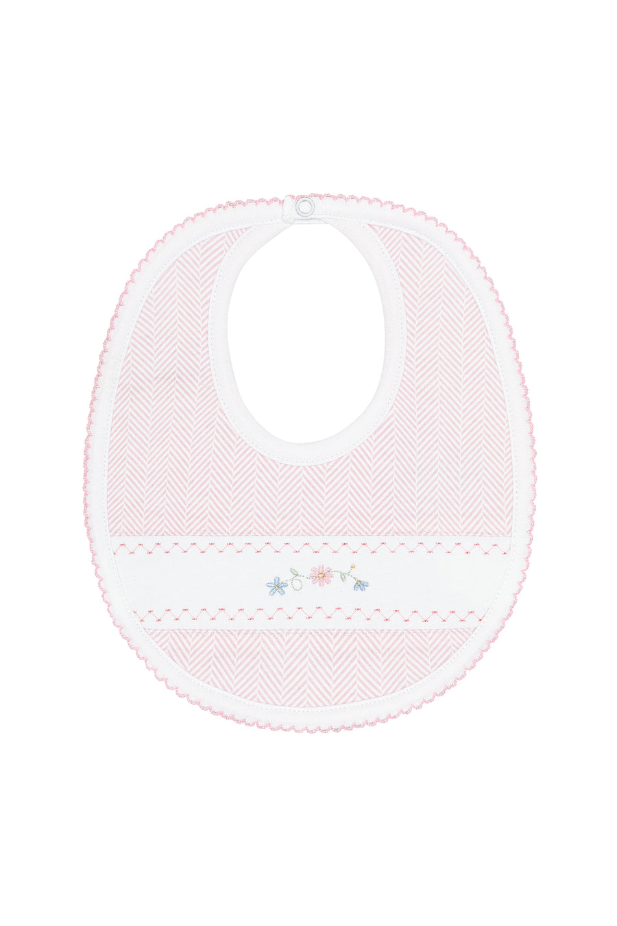 Pink Herringbone Embroidered Bib