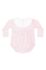 Pink Herringbone Embroidered Bubble LS