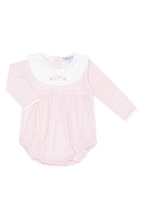 Pink Herringbone Embroidered Bubble LS