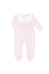 Pink Herringbone Embroidered Collared Footie