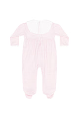 Pink Herringbone Embroidered Collared Footie