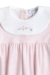 Pink Herringbone Embroidered Collared Footie