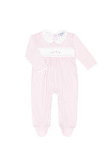 Pink Herringbone Embroidered Footie