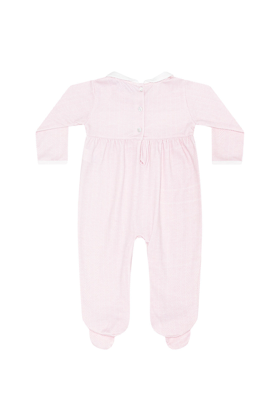 Pink Herringbone Embroidered Footie