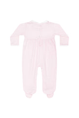 Pink Herringbone Embroidered Footie