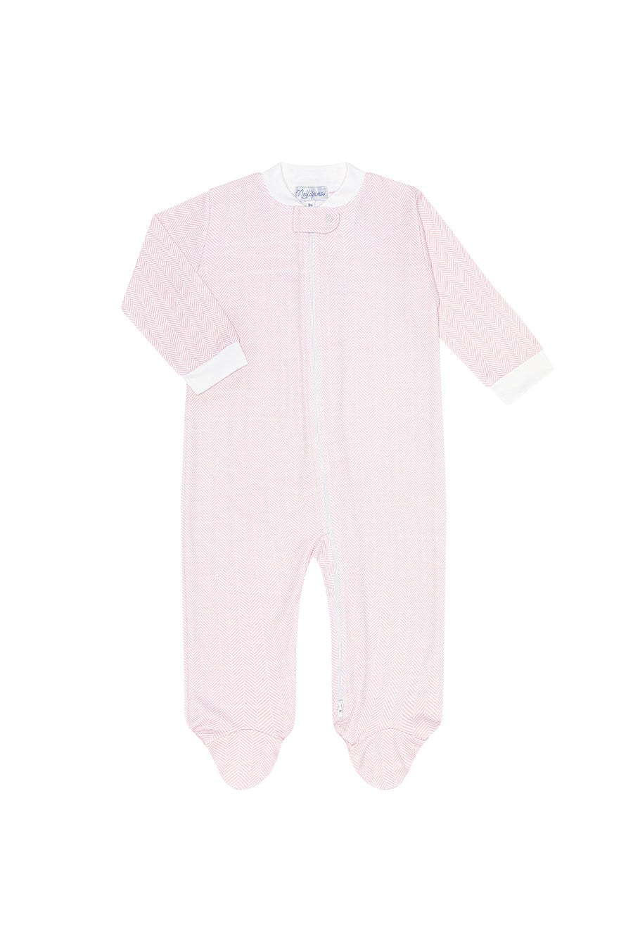 Pink Herringbone Zipper Footie