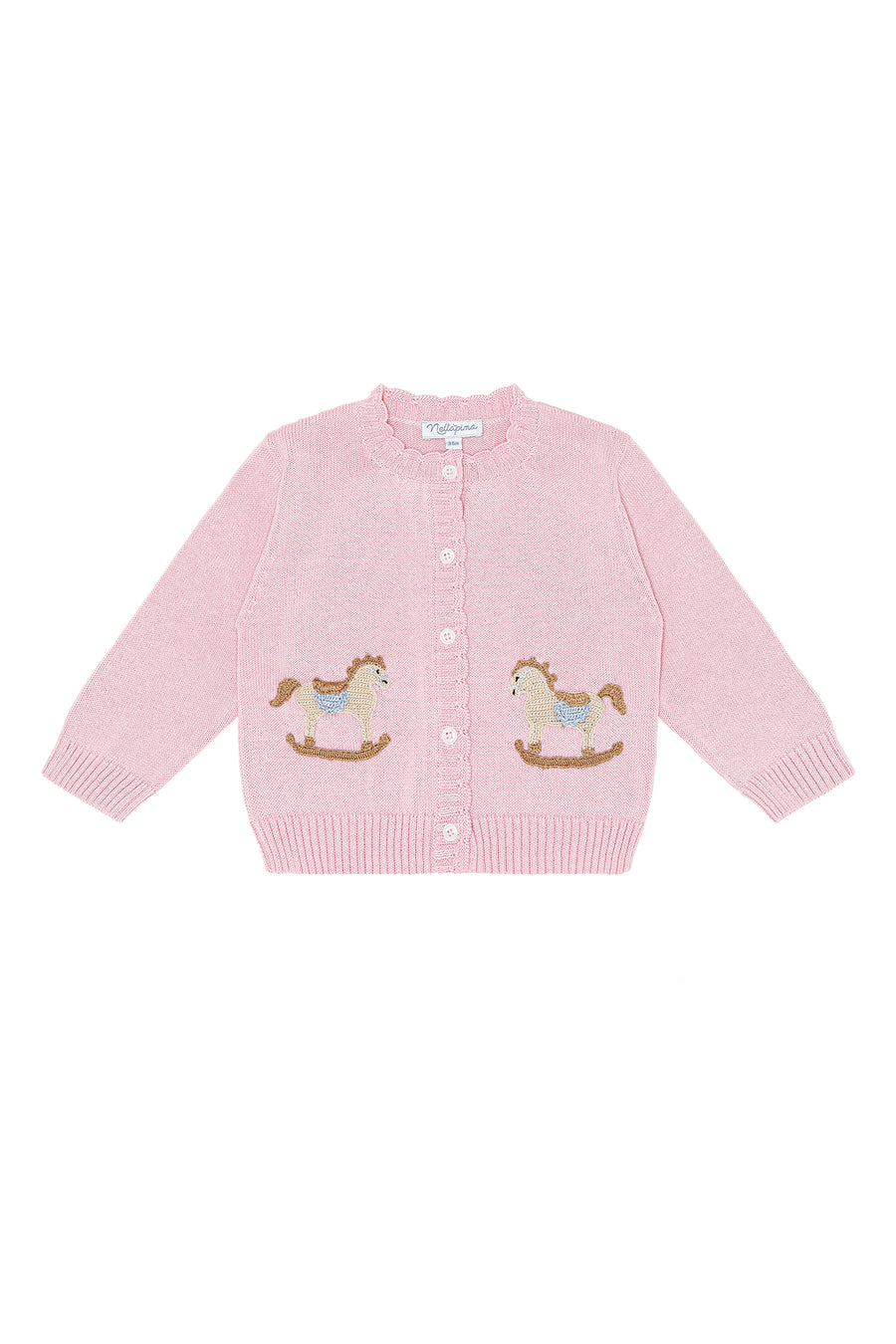 Pink Rocking Horse Embroidered Knit Cardigan