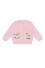 Pink Rocking Horse Embroidered Knit Cardigan