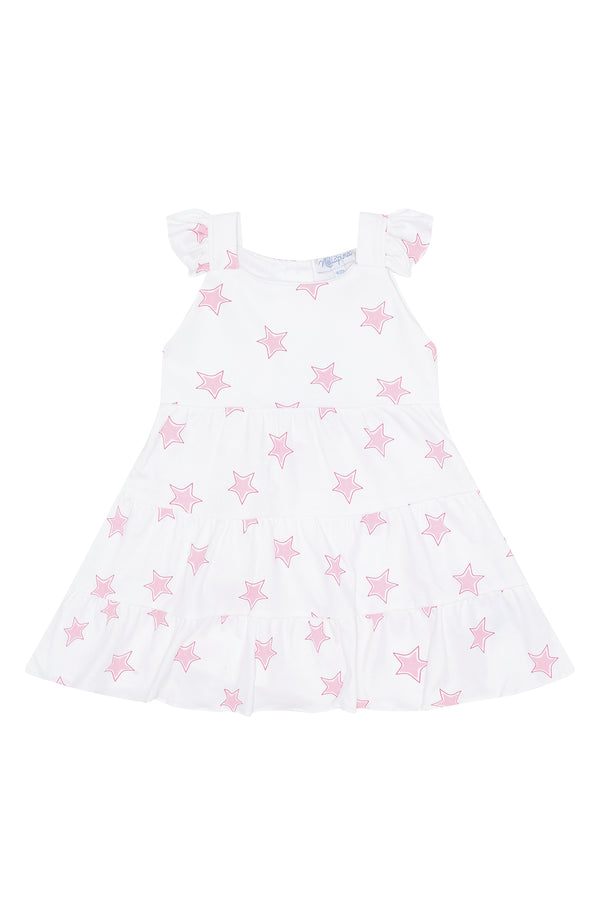 Pink Stars Print Ruffle Dress