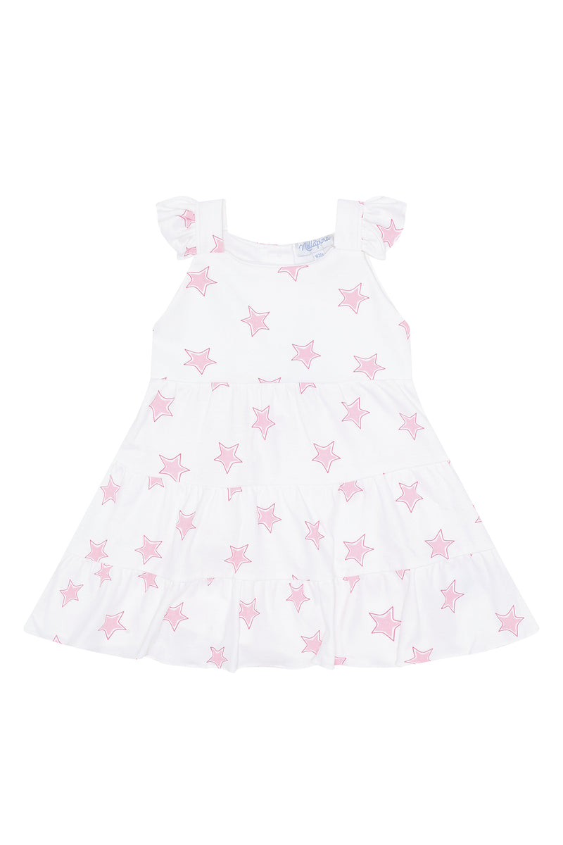 Pink Stars Print Ruffle Dress