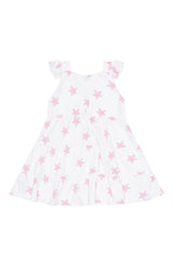 Pink Stars Print Ruffle Dress