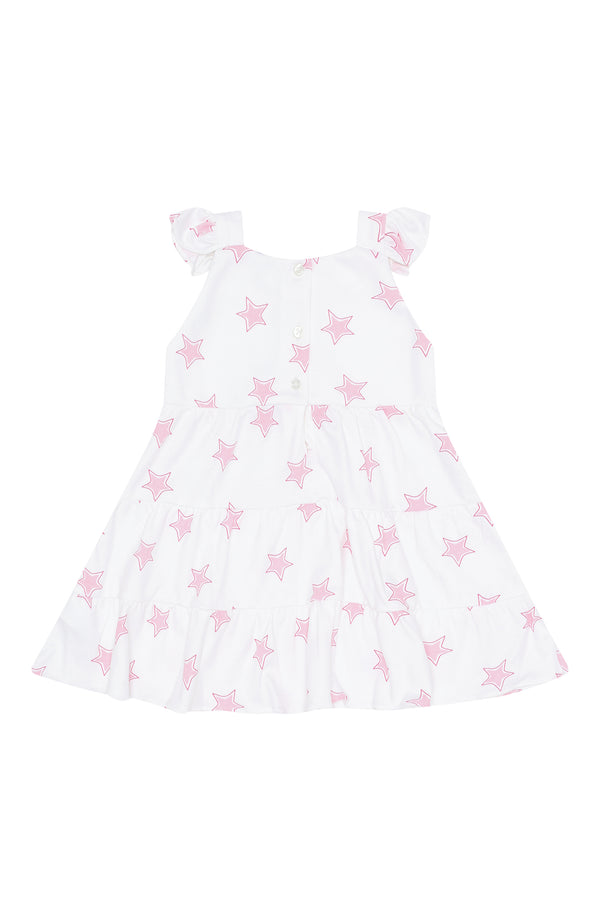 Pink Stars Print Ruffle Dress